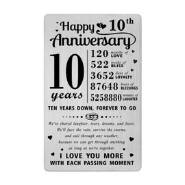 Richesele Happy 10 Year Wedding Anniversary Wallet Card - 10th Anniversary Card- 10 Years Anniversary Decorations Gifts for Husband Wife Him Her