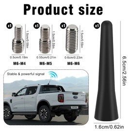 Car Antenna, 6.5 cm Car Antenna Short, FM Roof Antenna Car, Universal Radio Antenna Car, Car Antenna, with 3 Screws (M4/M5/M6), Black for FM/AM Radio Reception
