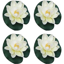 4 Pieces Artificial Floating Lotus Flowers with Lily Pads, Decorative Foam Water Plants for Pond, Pool, Garden Fish Tank Aquarium Home Garden Special Decoration Outdoor Décor,Artificial Flowers