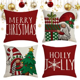 HASAIKA® Linen Decorative Cushion Cover Christmas Cushion Cover 45 x 45 cm, Pack of 4 Couch Cushions Christmas Decoration for Living Room Bedroom