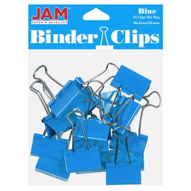 JAM PAPER Colorful Binder Clips - Medium - 1 1/4 Inch (32 mm) - Blue Binderclips - 15/Pack