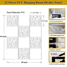 Lchen Hanging Room Divider Panel, 12 Pieces White Screen Panels Solid Board Cut Room Partition Home Decoration(Mixed,15.7"x15.7"x0.03")
