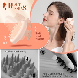 BEAUTLOHAS. Scalp Massager Shampoo Brush, Scalp Scrubber with Soft Silicone Bristles, Scrubber Scalp Exfoliator for Dandruff Removal，Hair Grouth,Wet Dry Hair Massager brush for All Hair (Beige)