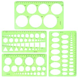 Ymapinc 4Pcs Circle Template for Drawing Drafting Plastic Circle/Oval/Triangle Shape Stencil for Painting Transparent Geometric Measuring Rulers for School Office Supplies