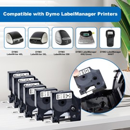 MeaBefit 6-Pack Compatible with Dymo D1 Label Tape 45013 Black on White 1/2 Inch x 23 Feet Compatible for DYMO Label Manager 160 280 210D 360D 420P Wireless PnP 220P 260P 500TS 450DUO