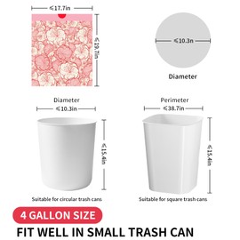 4 Gallon Trash Bags Drawstring, Colorful & Portable Small Trash Bags with Chinese Plum Blossom Printed, Tear-Resistant Garbage Bags 4 Gallon for Bathroom Office Trash Cans, 30 Count