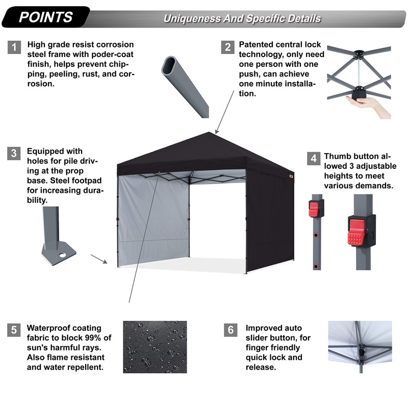 ABCCANOPY Easy Pop up Canopy Tent with 2 Sidewalls for