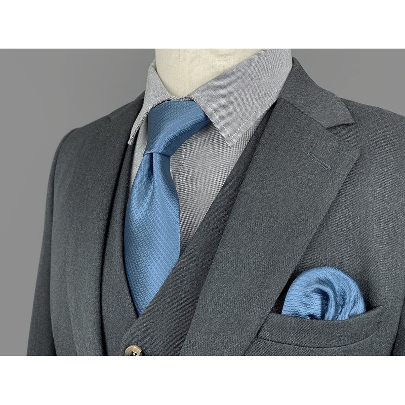 [S&W SHLAX&WING] Men's Necktie Set Steel Blue Solid Color, 2.4