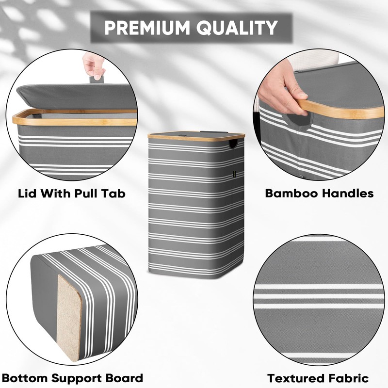 BALEINE Laundry Hamper with Lid, Tall Laundry Baskets with Bamboo