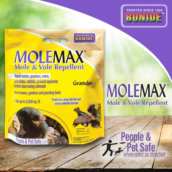 Bonide MOLEMAX Mole & Vole Repellent Granules, 10 lbs Ready-to-Use, Outdoor Lawn & Garden Mole Control