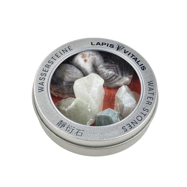 Lapis Vitalis Waterstone Mixture of Security, 100 g, Energy Stones Set in an Elegant Metal Gift Box, Decorative Raw Stones, Stone Mix of Agate, Nephrite and Serpentine