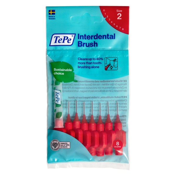 TePe Original Interdental Brushes - Easy Cleaning Between Teeth - 1 x 8 Brushes - Diameter 0.5mm - Red