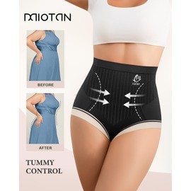 MIOTAN Women's High Waisted Underwear Packs Tummy Control Ladies Panties Postpartum Shapewear Briefs 4 Pack (Black,XXL)