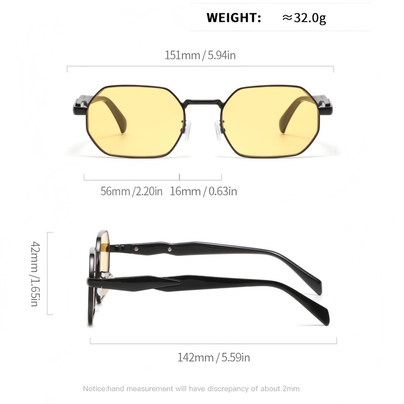 QVKUUT Retro Hexagonal Sunglasses Women Men Rectangular Metal Frame Glasses