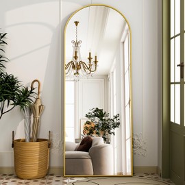 Easly Modern Arched Full-Length Mirror, 64"x21"Arched Floor Mirror with Stand, Wall-Mounted Mirror for Bathroom, Dressing Room - Hanging or Leaning - Full Body Mirror for Bedroom, Gold