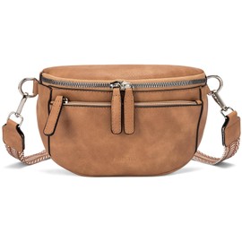 FIGESTIN Bauchtasche Damen, PU Leder Crossbody Bag Damen Breiter Gurt, Umhängetasche Damen Klein Verstellbarer Riemen Kamelbraun