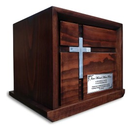 Urna Funeraria Cenizas Placa Personalizada Madera Cruz Grand