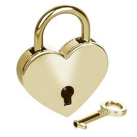 HMF Mini decorative padlock with key in heart shape, 5.9 x 5 x 0.8 cm, gold
