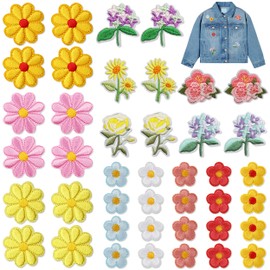 YiiHHooN Flower Iron on Patches for Clothes, 42 Pcs Colorful Floral Decorative Embroidered Patches, Repair Crochet Flower Sew on Patch for Jeans Jackets Clothing Backpacks Hats