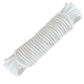 TuNan 1/4" x 50 Feet Flagpole Rope, Nylon Cord Braided Flag Halyard Line Designed for Flag Pole - White