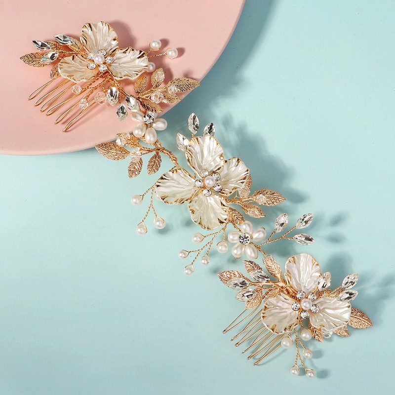 ゴールド フラワー 花 髪 飾り ヘッド ドレス レディース コーム ヘアアクセサリー