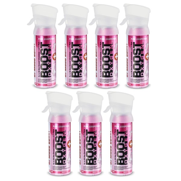 Boost Oxygen Pocket Size Pink Grapefruit Aroma 3 Liter Portable Oxygen Canister | Respiratory Support for Aerobic Recovery, Altitude, Performance and Health (7 Pack)