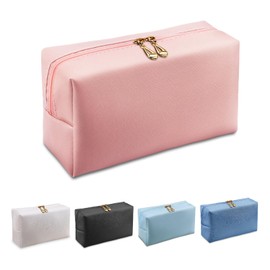 Apooliy Travel make-up bag for purse, PU leather waterproof cosmetic bag, portable make-up bag with zip, wide open cosmetic bag, pink