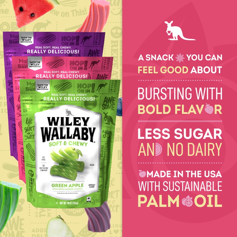 Wiley Wallaby Licorice 10 Ounce Variety Pack - Huckleberry, Apple