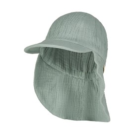Sterntaler Peaked Cap Neck Muslin – Unisex Hat Made of Cotton Muslin (Organic) – UV Protection 50+ Sun Hat with Neck Protection – Baby and Children Summer Headgear – Matte Green – Matte Green, Matt