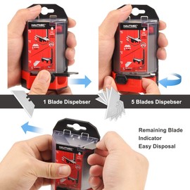 HAUTMEC 100 Pack Utility Knife Blades with Innovative Dispenser, SK2 Heavy Duty All-Purpose Blade Replacement, for Box, Carpet, Rope HT0264-KN