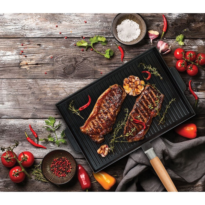 MasterPan Non-Stick Grill and Griddle Pan with Removable Handle, 15"
