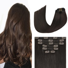 Aison Aison Dark Brown Clip in Hair Extensions Real Human Hair 70G Remy Human Hair Clip in Extensions Soft Silky Straight for Women 7pcs 16clips 18 Inch Brown Hair Extensions
