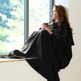 Snug Rug Cosy Blanket With Sleeves GENUINE SnugRug Sleeved Blankets Super Soft 160gsm Fleece Soft Fabric Oversized Sleeves and Pouch Pocket Adults Size (Black)