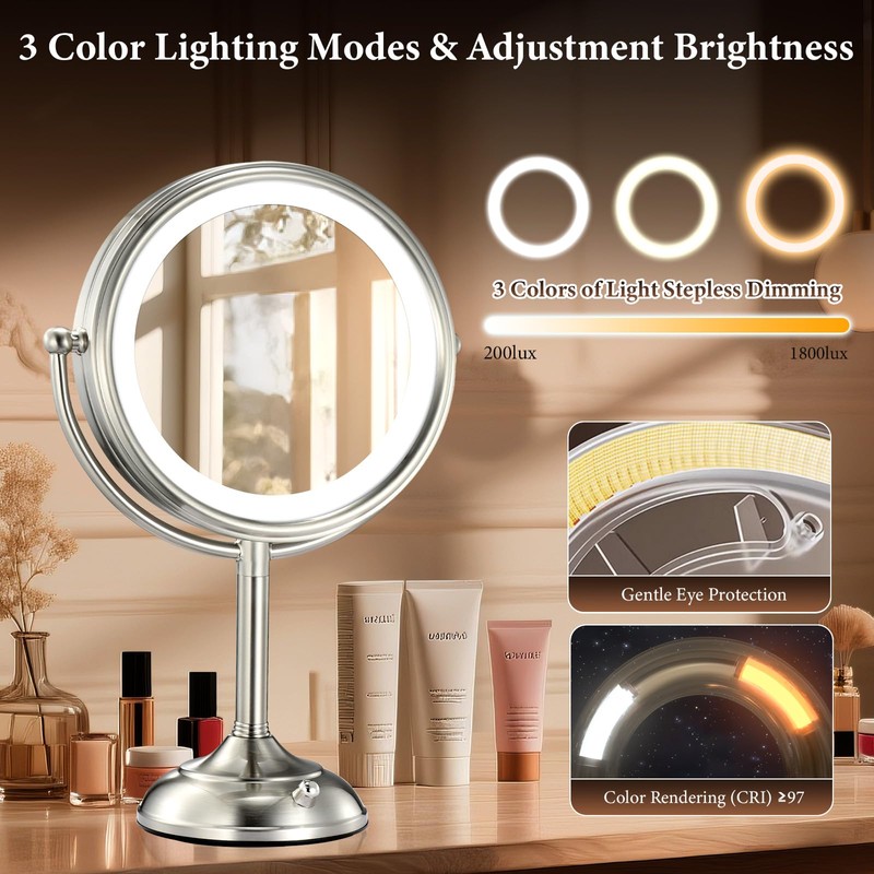 Professional 8.5" Large Lighted Makeup Mirror with Brighter Lights, 1X/10X