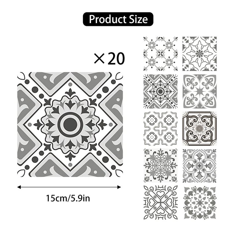 20 Pieces Moroccan Style Tile Sticker, Removable Decorative Tile Stickers,