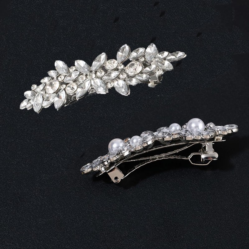 BetterJonny 2pcs Rhinestone Hair Clips Crystal Pearl Hair Barrette Flower