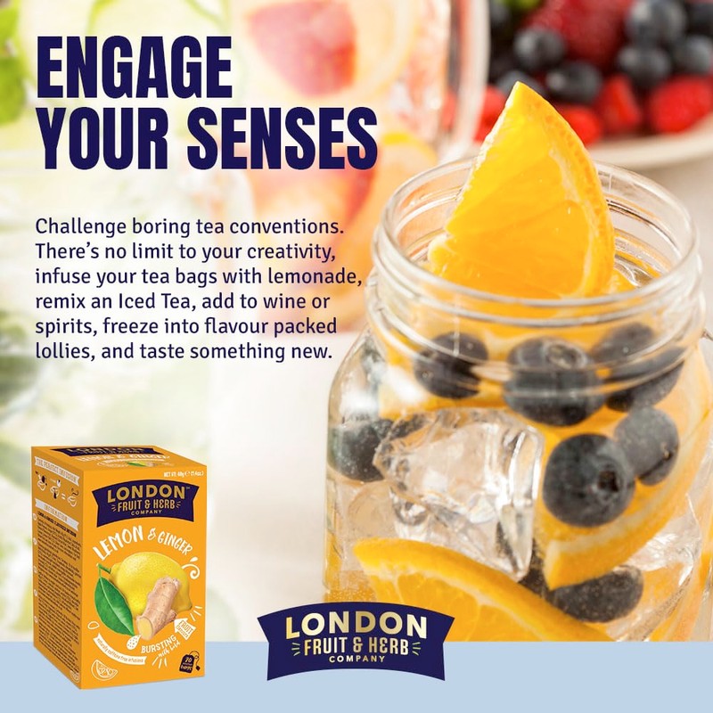 London Fruit & Herb Lemon & Ginger Tea, Caffeine-Free Herbal
