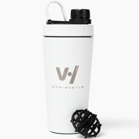 VitaHustle Stainless Steel Shaker Cup with Twist Off Cap, Leakproof, Blender Ball, Perfect for Protein Shakes or Post Workout, Fits Car Cup Holder, BPA Free, 20 oz (White)