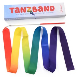 Kleintober Premium Gymnastics Band with Rod I Children's Rainbow Band I Gymnastics Band I Dance Band I with Picture Instructions for Exercises I Ideal Gift for Girls I Party Bag I Children's Birthday
