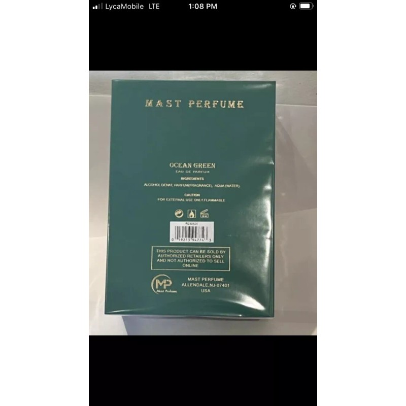 Mast Parfume Ocean Green Mast Unisex 100ml/3.4oz New In Box