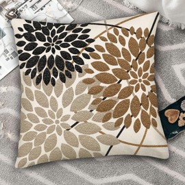 Aremetop Brown Black Decorative Dahlia Boho Pillow Covers 18x18 Inch, Geometric Floral Elegant Gray Coffee Tan Beige Decor Rustic Farmhouse Throw Pillows Cushion Cases for Sofa Bed Decorations