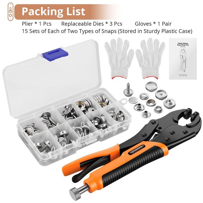 Snap Fastener Tool, Kamtop Heavy Duty Snap Button Plier with