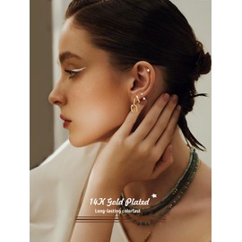 SIISPRI 14K Gold Plated Convertible Paperclip Link Earrings, Simple Dainty Geometric Circle Twist Huggie Hoop Earrings, Drop Dangle Earrings for Women Jewelry, Small, Stainless Steel, No Gemstone