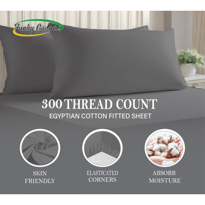Deep Fitted Sheet King Size Cotton, Charcoal - 300 Thread