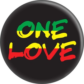 One Love - Rastafari Flag Colors on Black - 1.25" Round Button