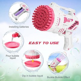 Bubble Machine, 2024 Upgraded Bubble Machine,  69 Holes Automatic Bubbles Machine for Kids Adults Outdoor Toys Gift for Birthday Wedding Party Bubble Blaster for Indoor Bubble Blower bubbly  blaster - Specification: Upgraded 69 hole bubble machine - pink