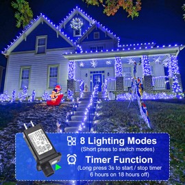 2 Pack Christmas Lights Outdoor, Total 200FT 600LED Christmas Tree Lights with 8 Modes Waterproof, Green Wire String Lights for Outside Patio Yard Tree Wedding Holiday Decorations, Blue