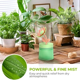 Cute Flower Mini Humidifier, 260ml Sunflower Desktop Humidifiers for Bedroom, Portable Small Cool Mist Humidification For Home, Baby Nursery, Office & Indoor Plants (Green)