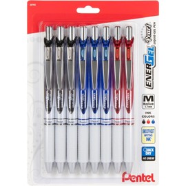 Pentel EnerGel Pearl Gel Pen, (0.7mm), Black Red and Blue Ink,8-Pk