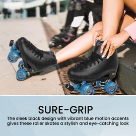 Sure-Grip Fame Outdoor Roller Skates 78A Outdoor Wheels (Mens 8 / Womens 9, Black/Blue)